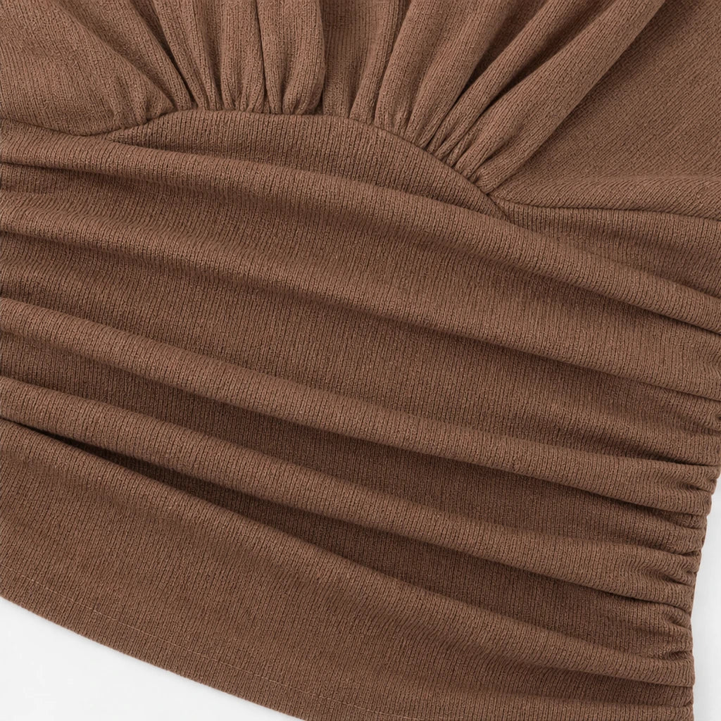 Vela Rue – Ruched Plunging V-Neck Bell Sleeve Top