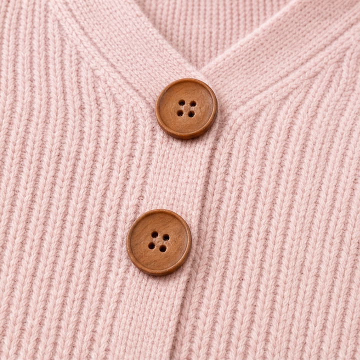 Vellora – Button-Detail V-Neck Knit Sweater
