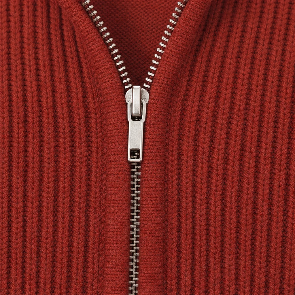 Ribbella – Ribbed Knit Full-Zip Collared Cardigan