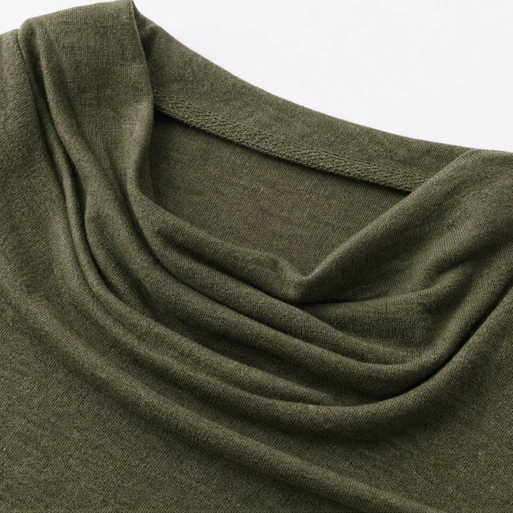 Vivelyn – Draped Neck Color-Block Button Shirt