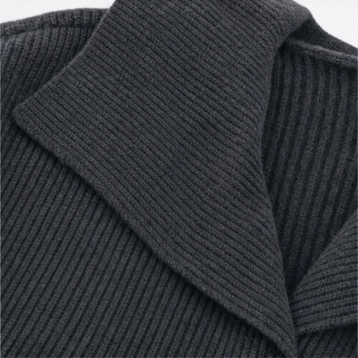 Wearbella – Diagonal Zip Oversized Collar Ribbed Knit Jacket
