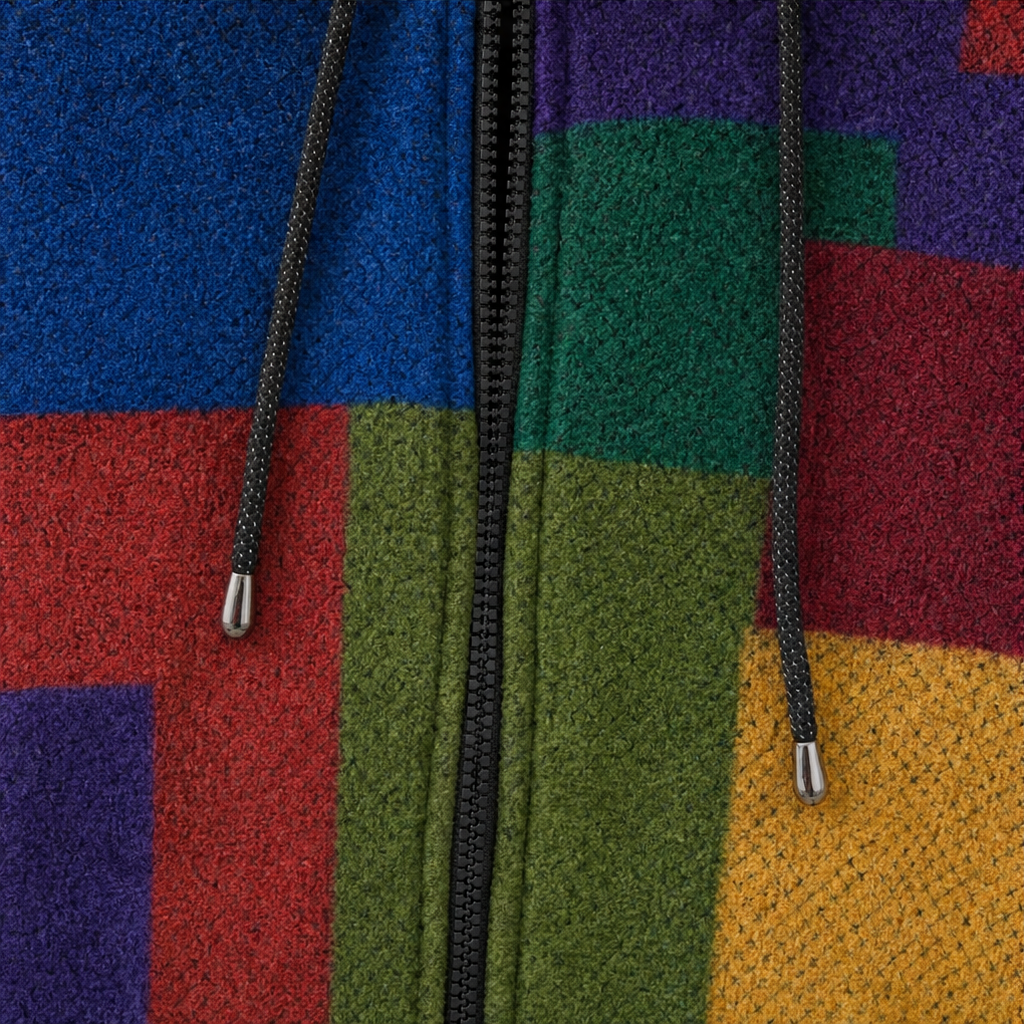 Patchwork Muse – Colorful Patchwork Hooded Cardigan