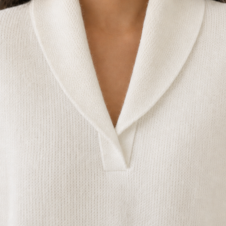 Antonia – Draped Shawl-Collar V-Neck Sweater