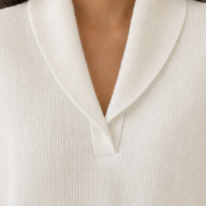 Antonia – Draped Shawl-Collar V-Neck Sweater