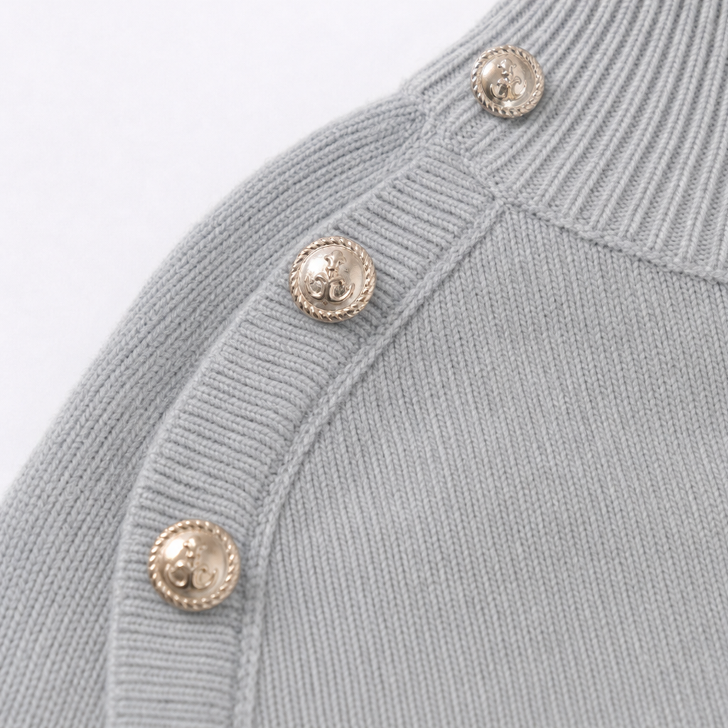 Marlowe – Oversized Gold Button Mock-Neck Sweater