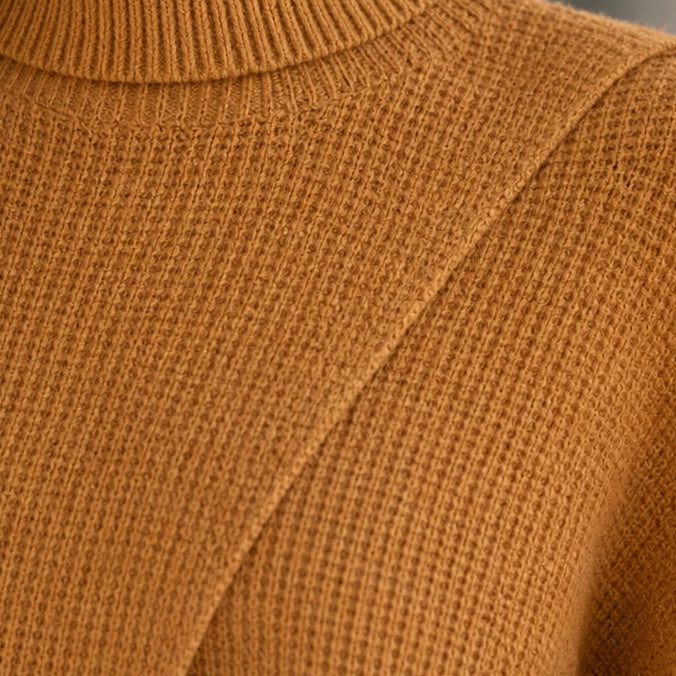 Linevera – Pit-Stripe Ribbed Asymmetric Turtleneck Top