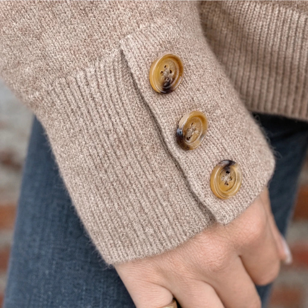 Standelle – Button-Cuff Stand-Collar Knit Sweater