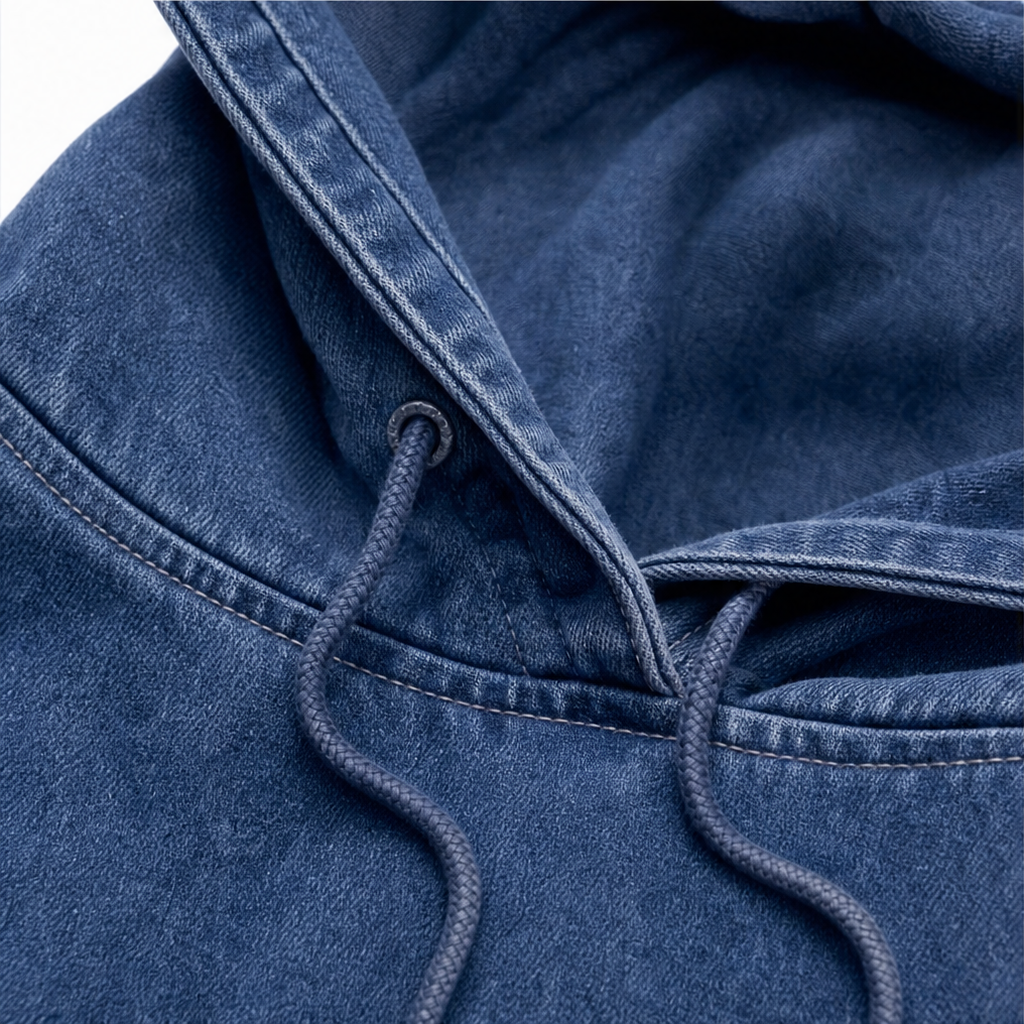 Denim Ease – Washed Oversized Denim-Look Hoodie