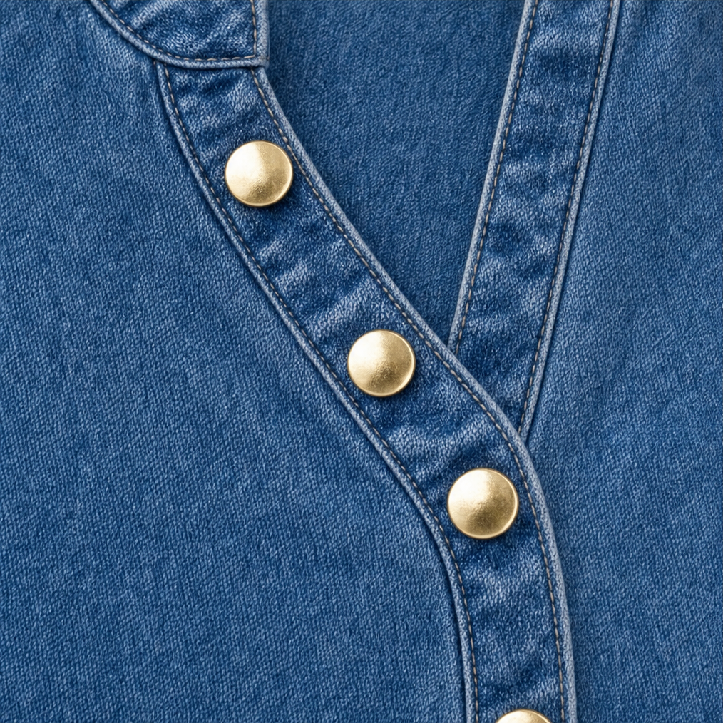 Chic Casual Asymmetrical Button-Up Denim Like Top