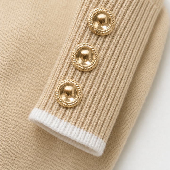 Vellora – Contrast Trim V-Neck Knit Top
