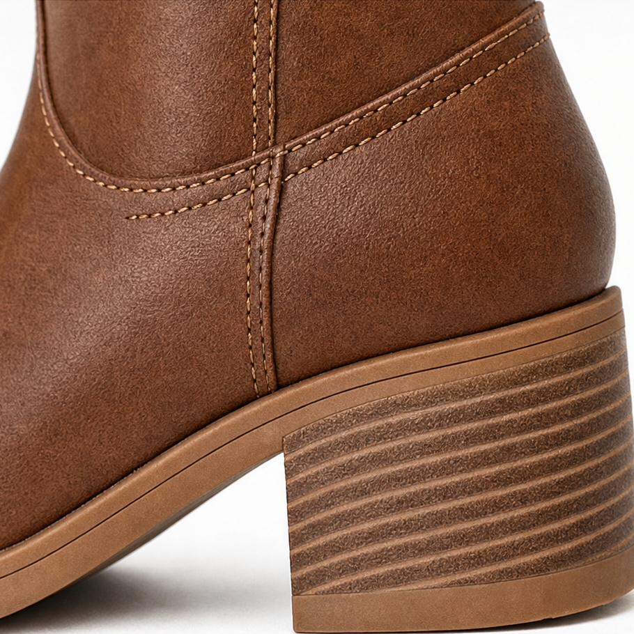 Calvera – Wide-Opening Pull-On Block Heel Knee-High Boots