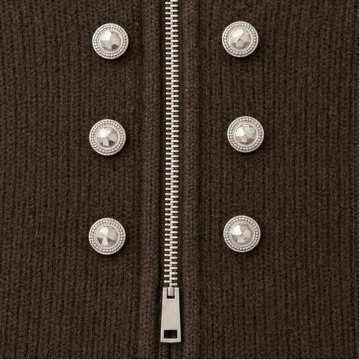 Plot Twist – Double-Button High-Neck Knit Cardigan