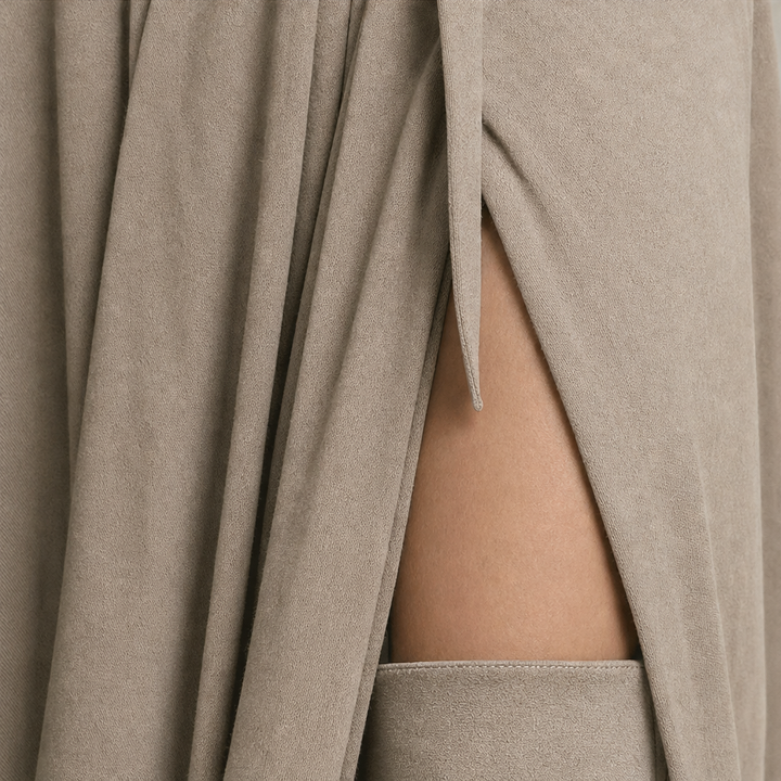 Vellara – Turtleneck Wrap Slit Knit Midi Dress