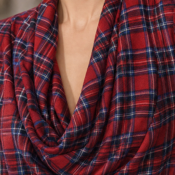 Plaidelle – Cowl-Neck Plaid Stretch Top
