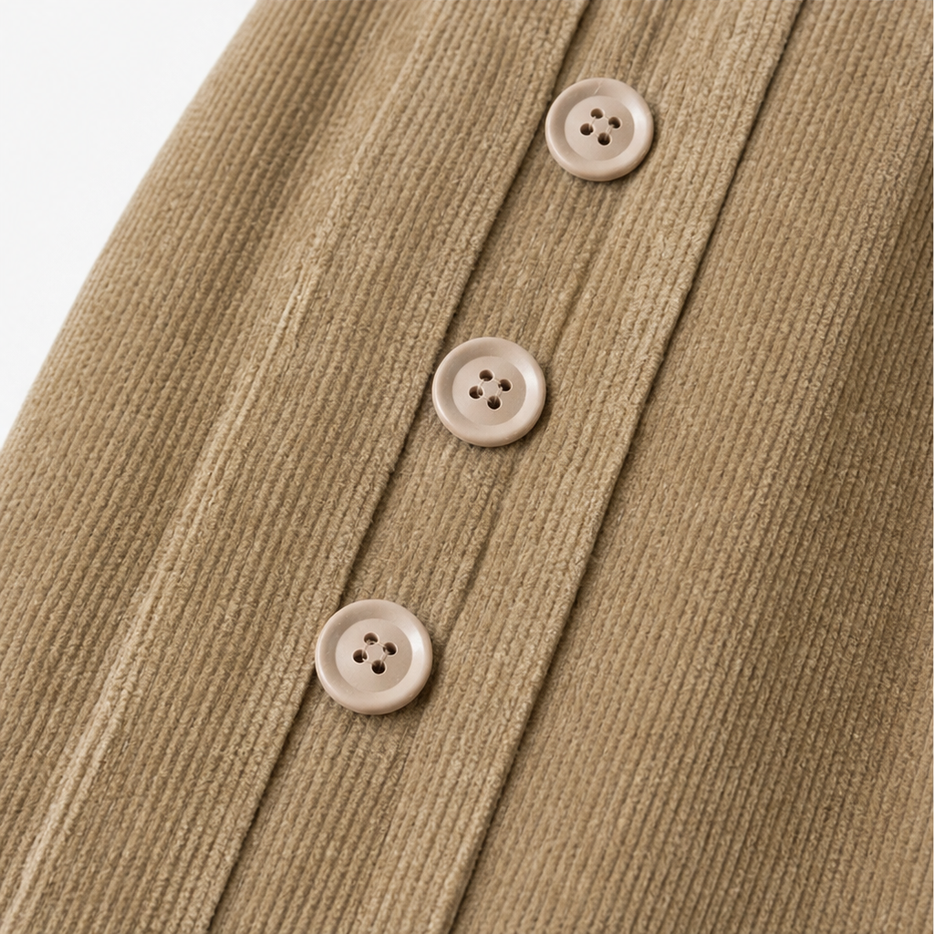 Cozelle – Side-Button Barrel Leg Corduroy Pants