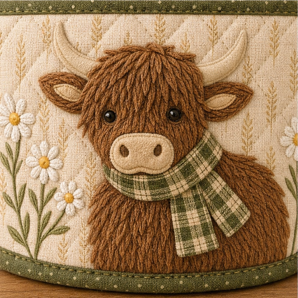 Coziloom – Quilted Highland Cow Appliqué Mug Cozy Kit
