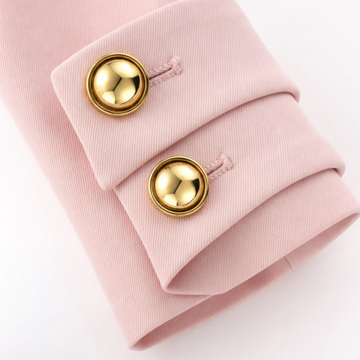 Vantera – Double-Breasted Peak-Lapel Peplum Midi Dress
