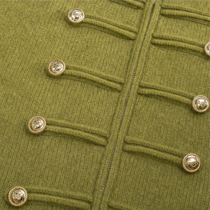 Mayfield – Gold Button Military-Style Knit Cardigan