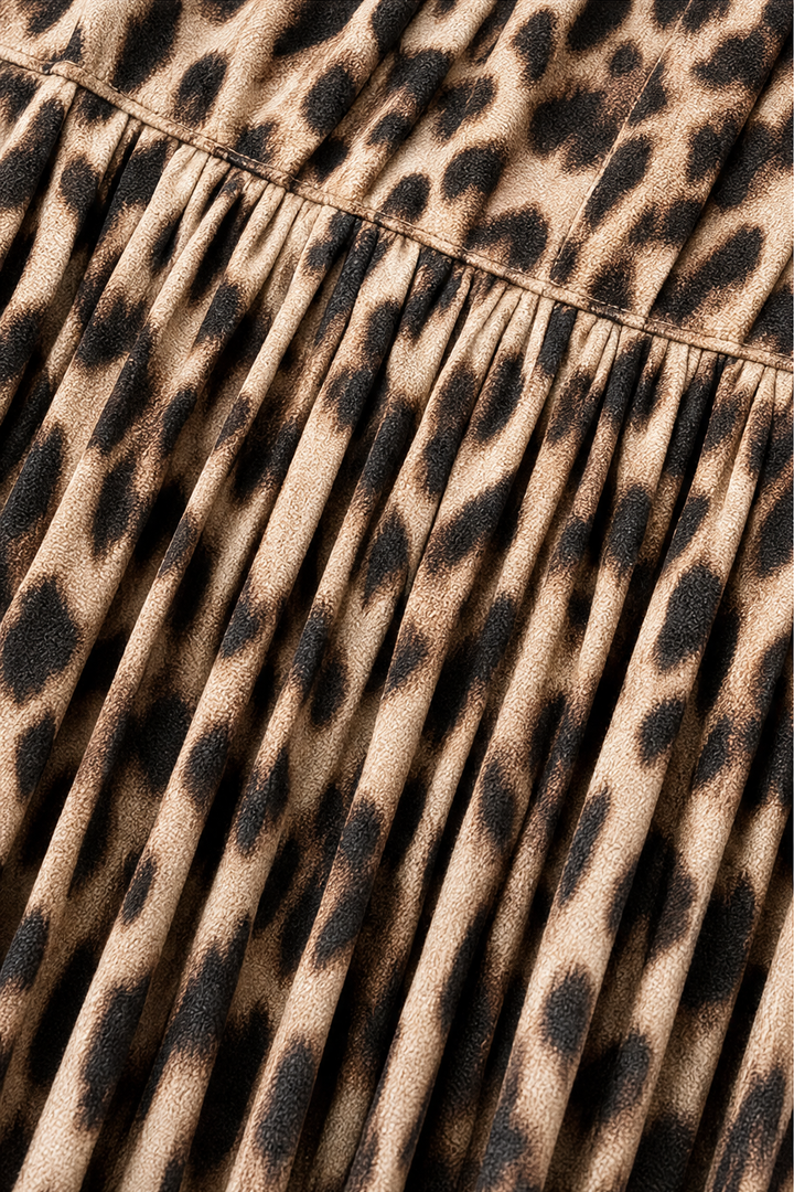 Leocara – Button-Front Leopard Print Maxi Shirt Dress