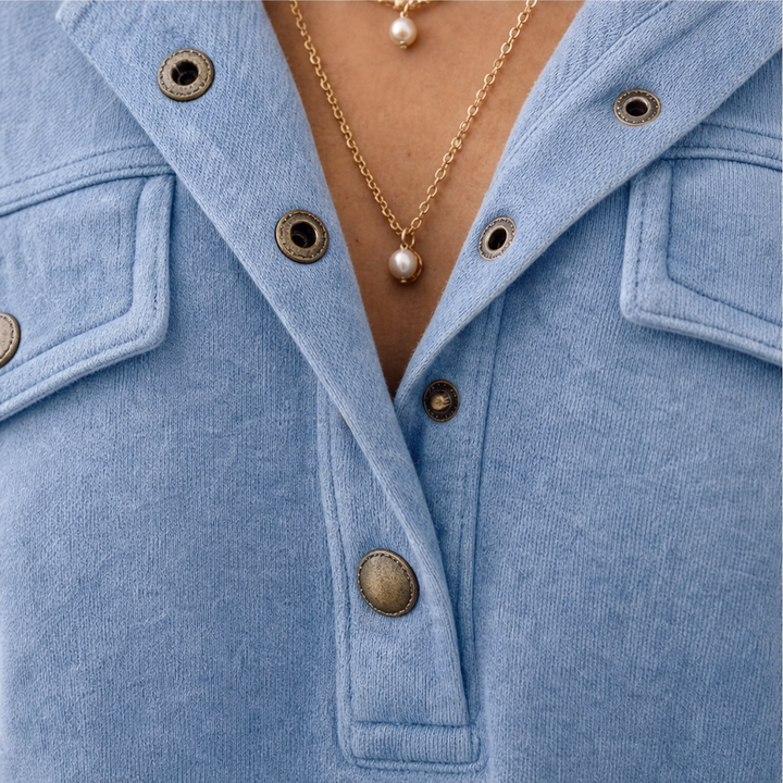 Washed Muse – Vintage-Washed Snap-Neck Sweatshirt
