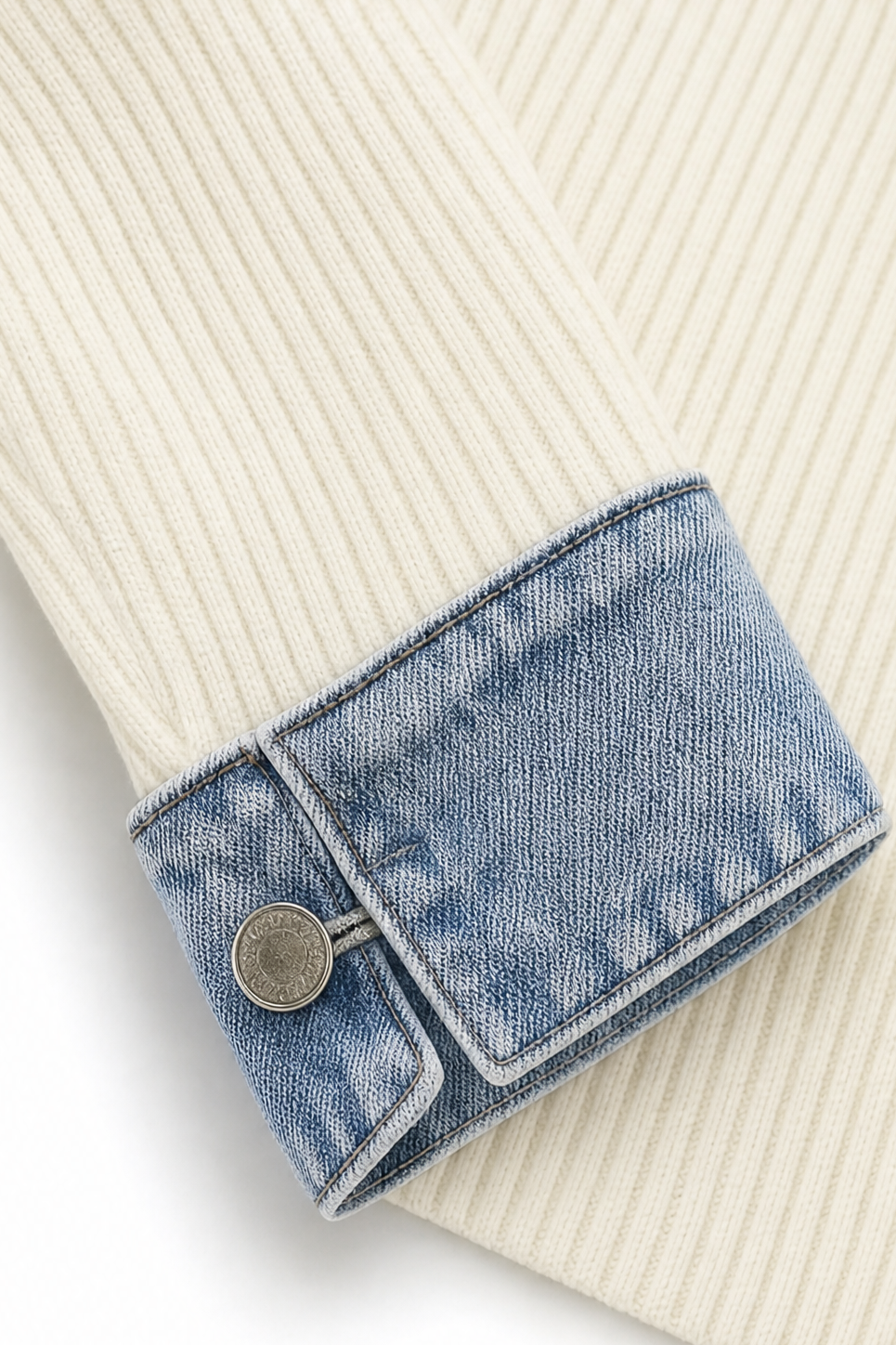 Wearbella – Denim-Look Spliced Ribbed Knit Coat