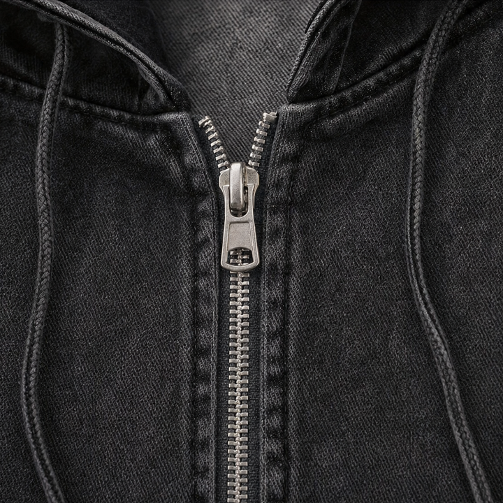 Denim Muse – Oversized Washed Denim Zip-Up Hoodie Jacket