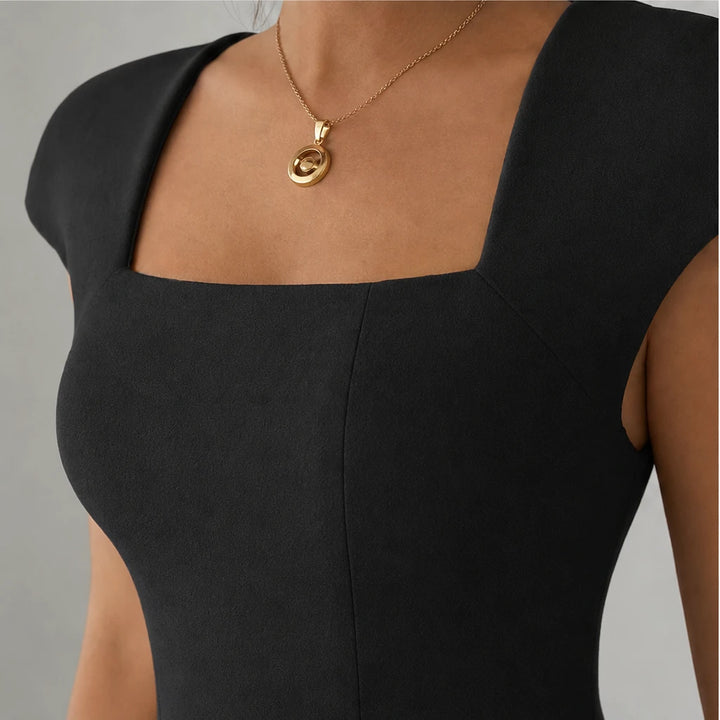 Alina – Square Neck Fitted Bodice A-Line Midi Dress