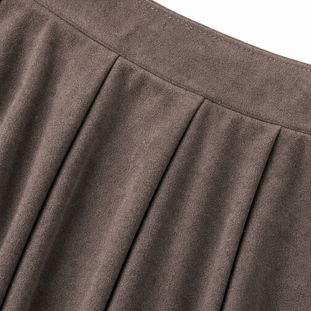 Sienna Fold – Asymmetrical Pleated Faux-Suede Skirt Set