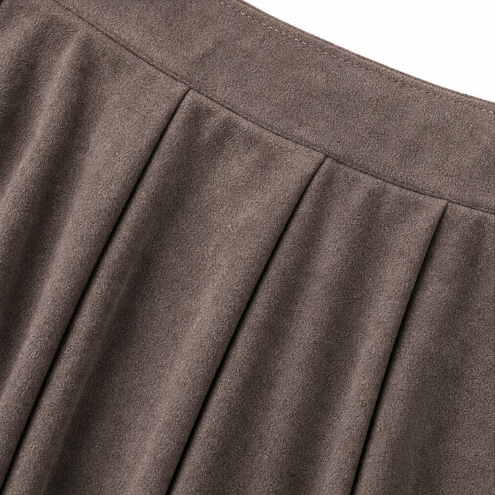 Sienna Fold – Asymmetrical Pleated Faux-Suede Skirt Set