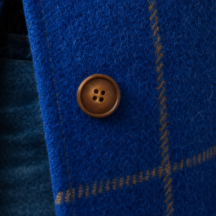 Checkwell – Royal Blue Checkered Two-Button Coat