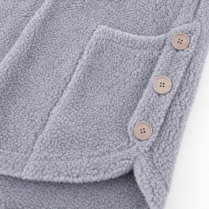 Cozy Button – Asymmetrical Hem Hooded Fleece Coat