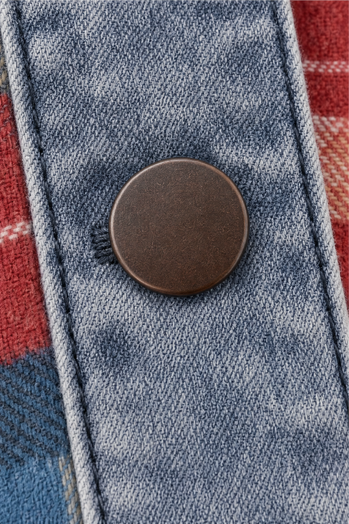 [BrandName] – Denim-Trim Hooded Knit Cardigan
