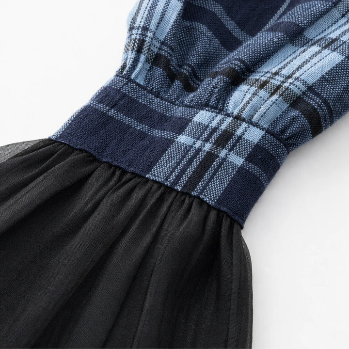 Plaidelle – Plaid A-Line Mini Dress With Mesh Ruffles