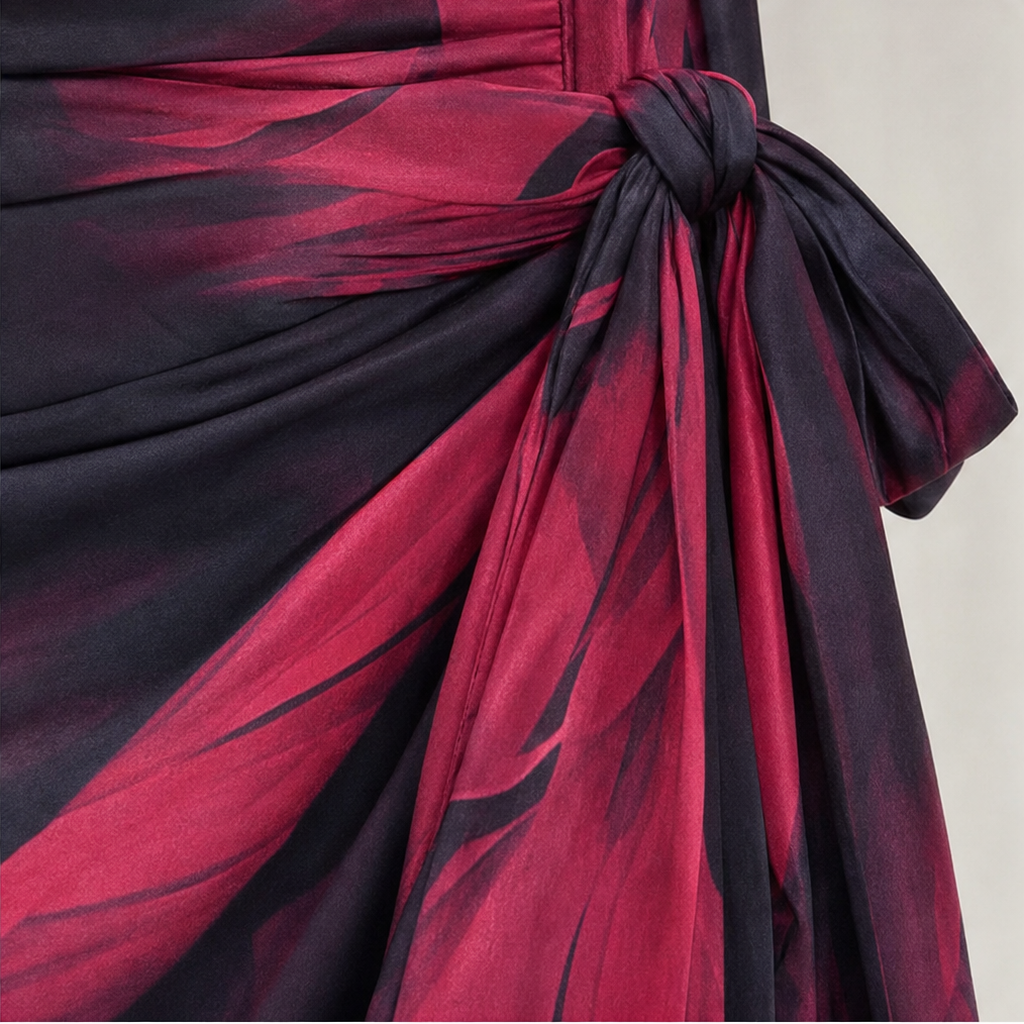 Vellora – Abstract Print Wrap Midi Dress