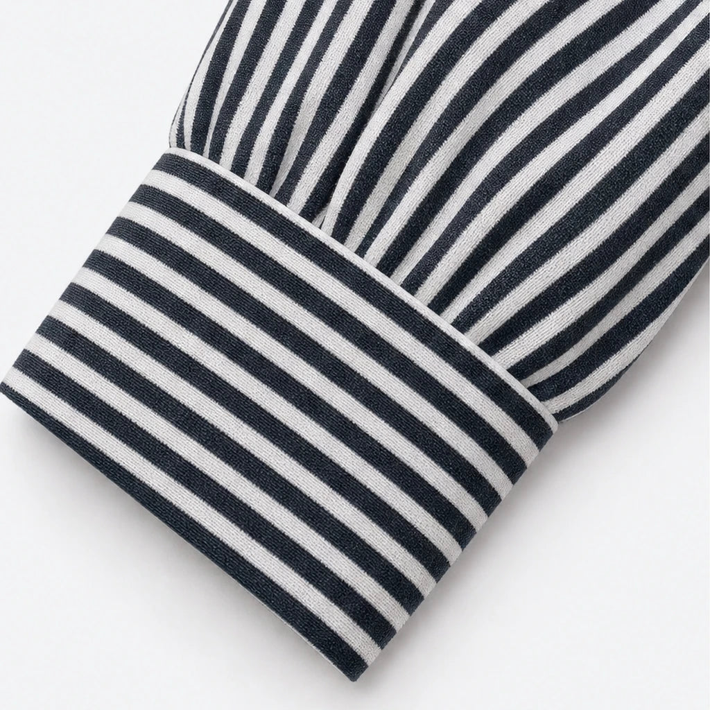 Overa – Black And White Striped Tie-Neck Blouse