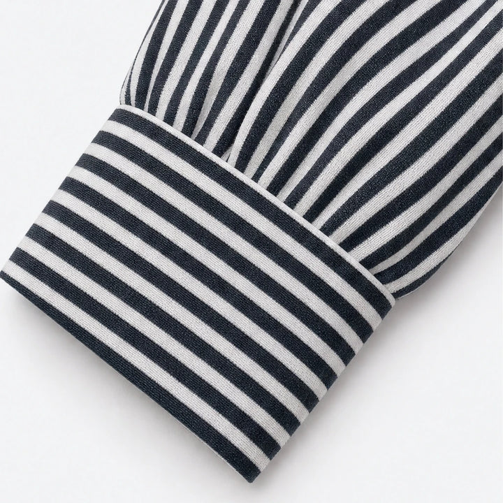 Overa – Black And White Striped Tie-Neck Blouse