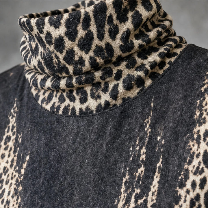 Leopard Swing – Leopard Print Fringe Hem Sweater Dress