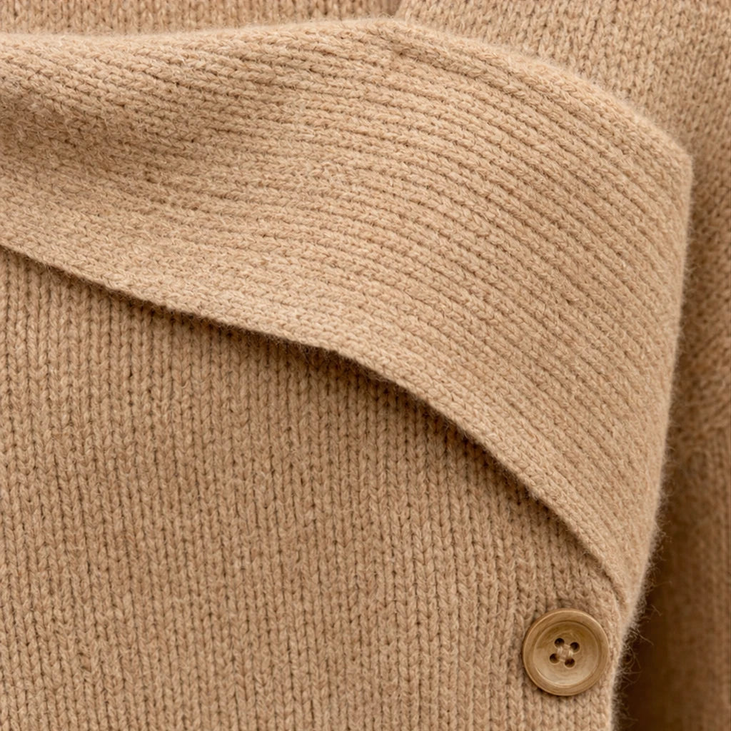 Foldelle – Asymmetrical Fold-Over Collar Knit Sweater