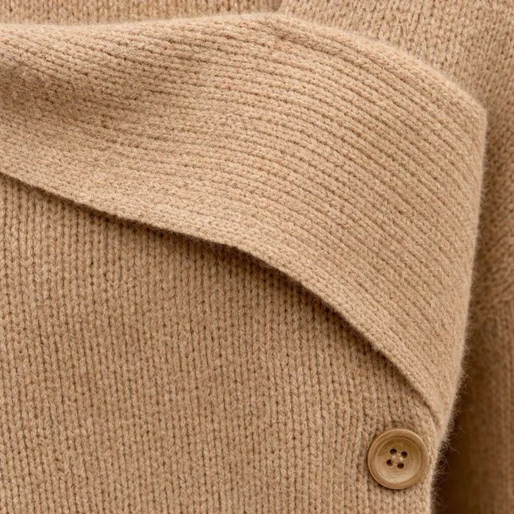 Foldelle – Asymmetrical Fold-Over Collar Knit Sweater