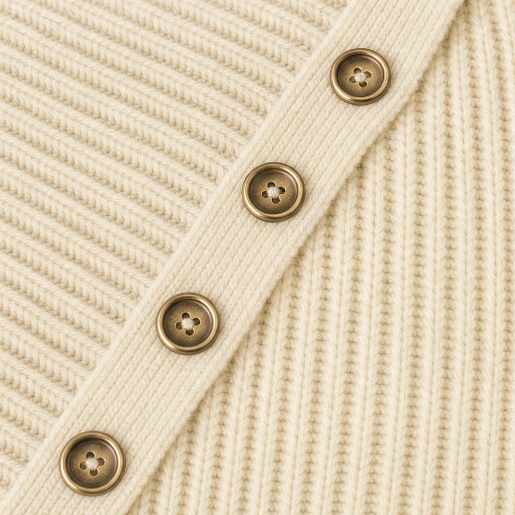 Velora – Asymmetric Button Off-The-Shoulder Knit Sweater