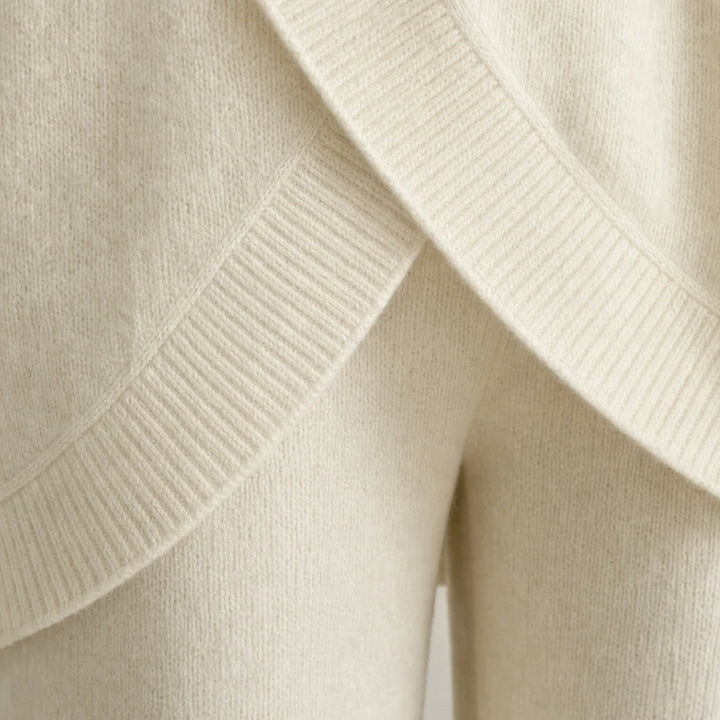 Mackenzie – Gold-Button Asymmetric Knit Two-Piece Set