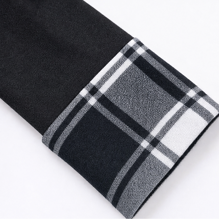 Wovelle – Plaid Patchwork Cowl Neck Midi Dress