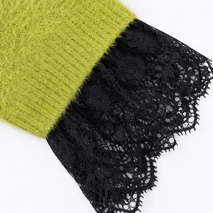 Wearbella – Bow Lace Patchwork Cold-Shoulder Sweater