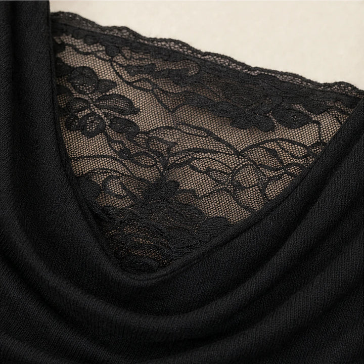 Cowlora – Floral Lace Cowl-Neck Long-Sleeve Top