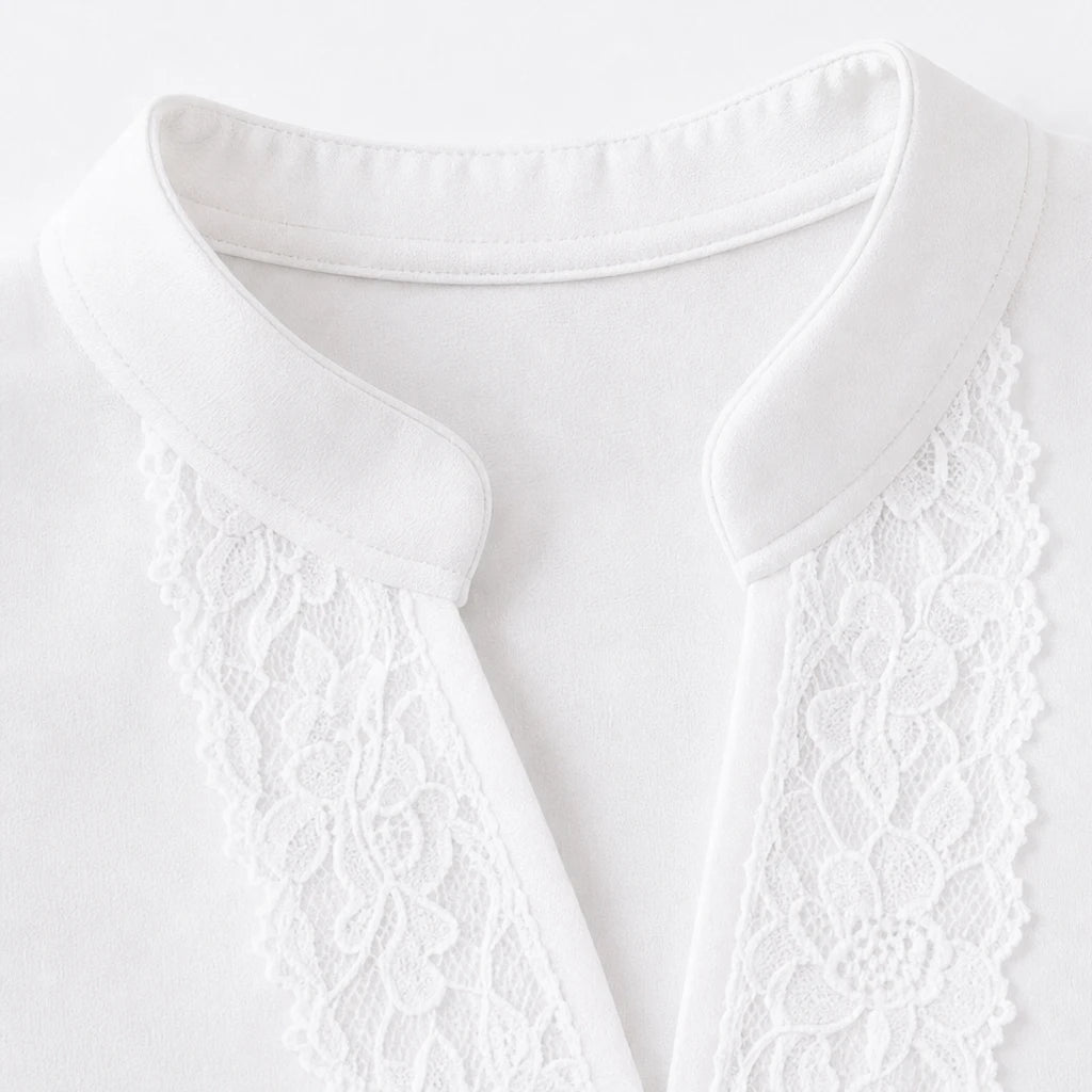 Lacevera – Lace-Trimmed V-Neck Chiffon Blouse