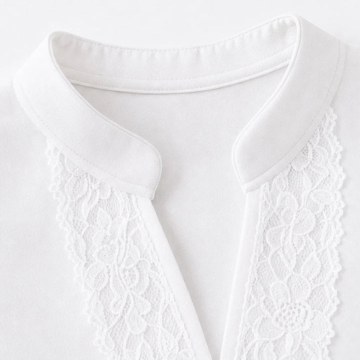 Lacevera – Lace-Trimmed V-Neck Chiffon Blouse