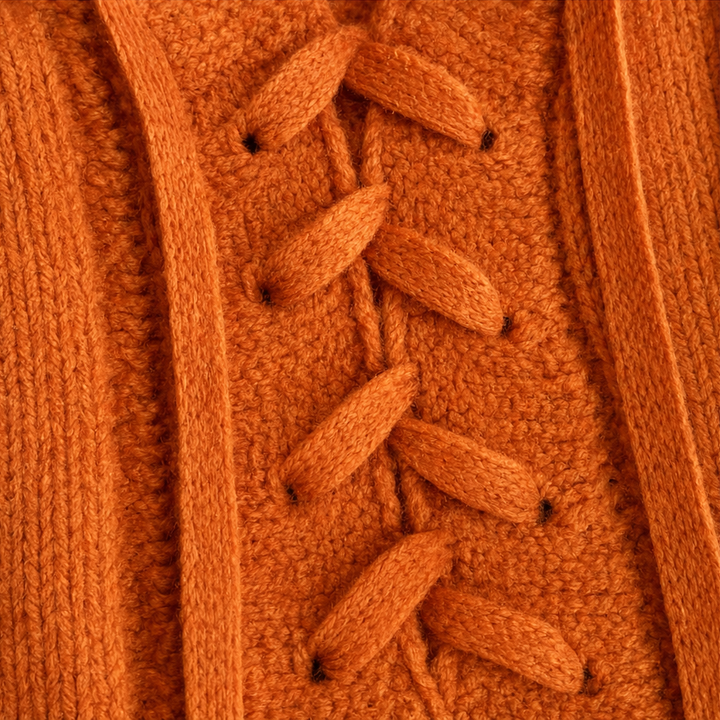 Lunarknit – Lace-Up Deep V Hooded Knit Pullover