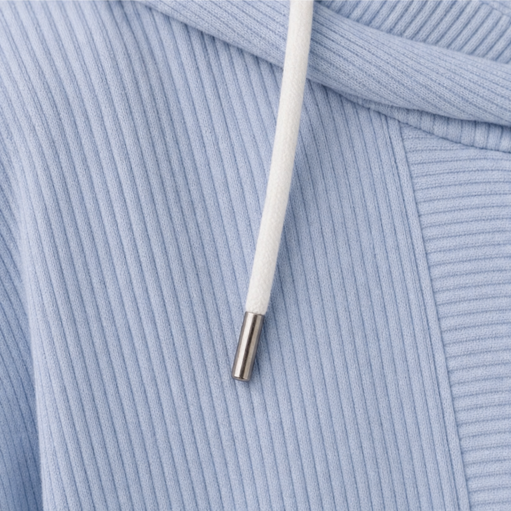Ribelle – Powder Blue Ribbed Knit Pullover Hoodie