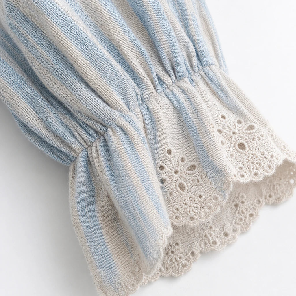 Lacey Lane – Striped Lace-Trim Linen-Blend Shirt
