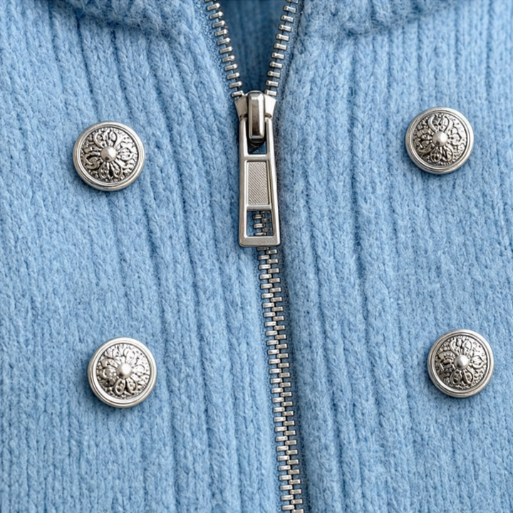 Mayfield – High-Collar Zip-Front Chunky Knit Cardigan Jacket